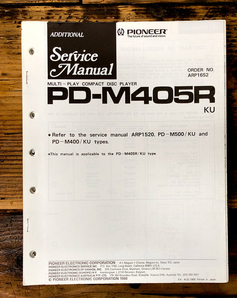 Pioneer PD-M405R CD Player Add. Service Manual *Original*