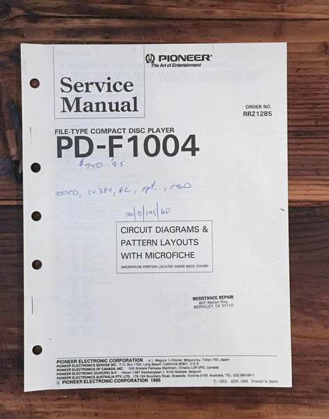 Pioneer PD-F1004 CD Player 1 Service Manual *Original*