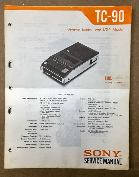 Sony TC-90 Cassette Tape Player Service Manual *Original*