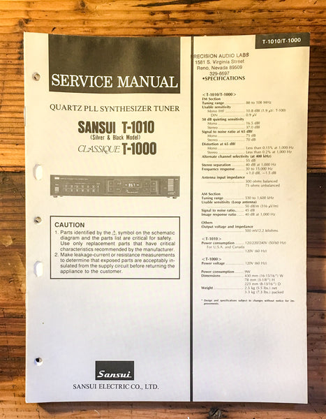 Sansui T-1000 T-1010 Tuner Service Manual *Original*