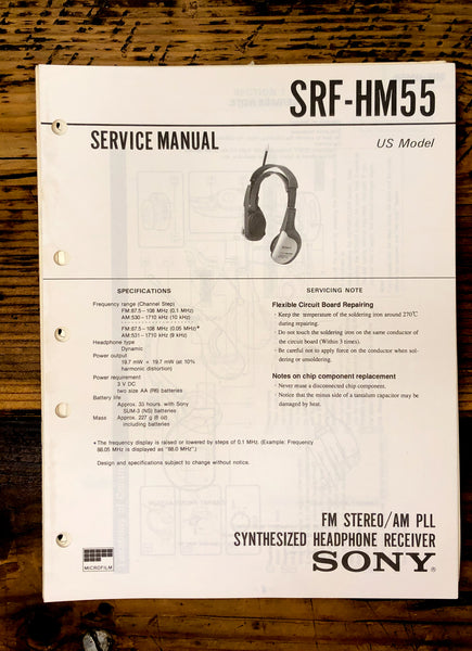 Sony SRF-HM55 Headphones  Service Manual *Original*