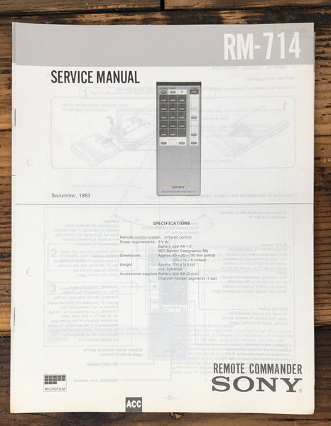 Sony RM-714 Remote Control  Service Manual *Original*