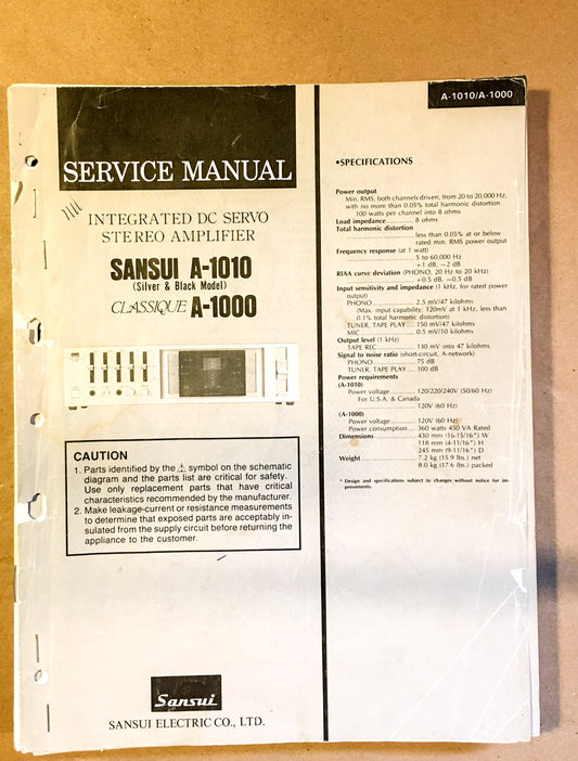 Sansui AU-1010 A-1000 Amplifier Service Manual *Original*