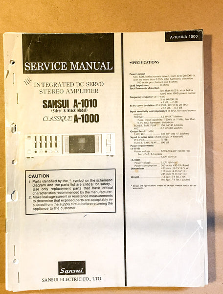 Sansui AU-1010 A-1000 Amplifier Service Manual *Original*