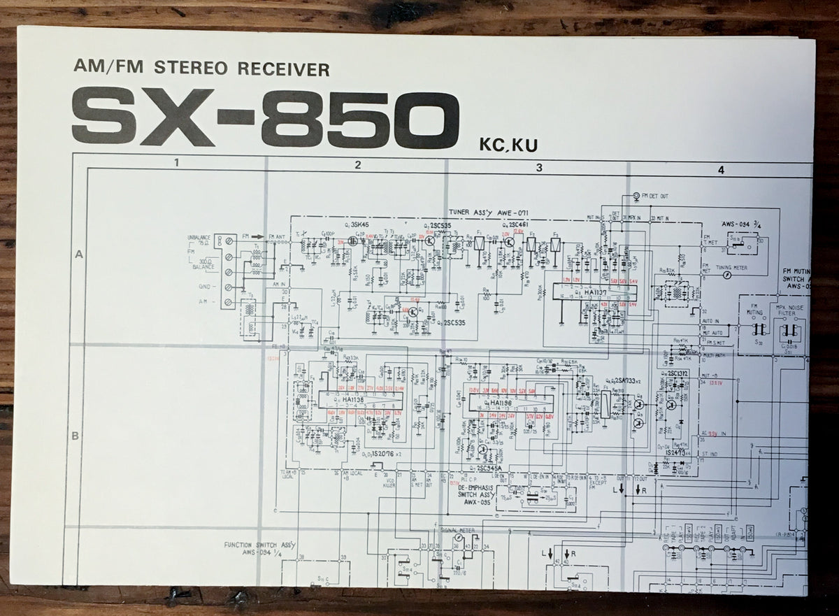 Pioneer SX-850 KC KU Receiver Large Fold Out Schematic *Original* #1