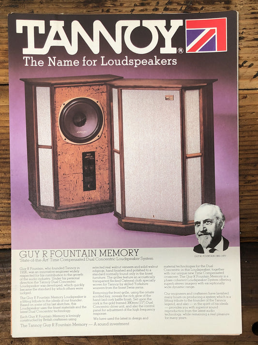 Tannoy Guy R Fountain Memory Speaker Dealer Brochure  *Original*