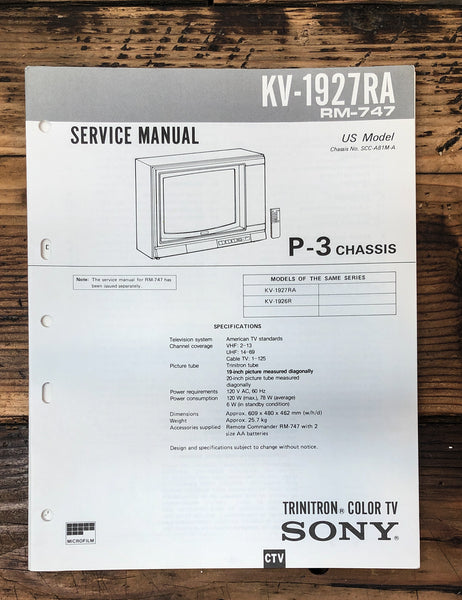 Sony KV-1927RA TV  Service Manual *Original*