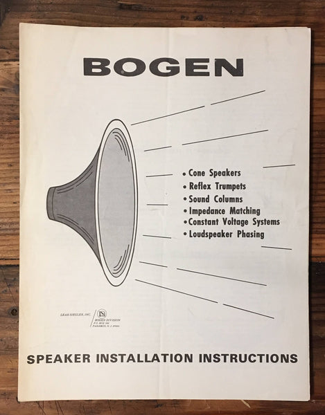 Bogen Speaker Installation   Owner / User Manual *Original*