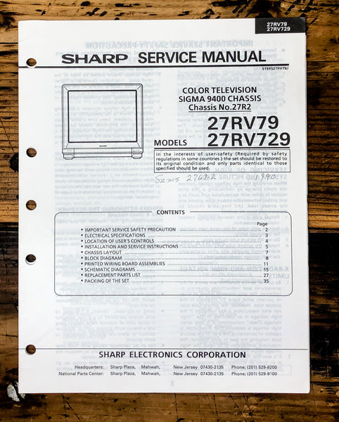 Sharp 27RV79 27RV729 TV / Television Service Manual *Original*