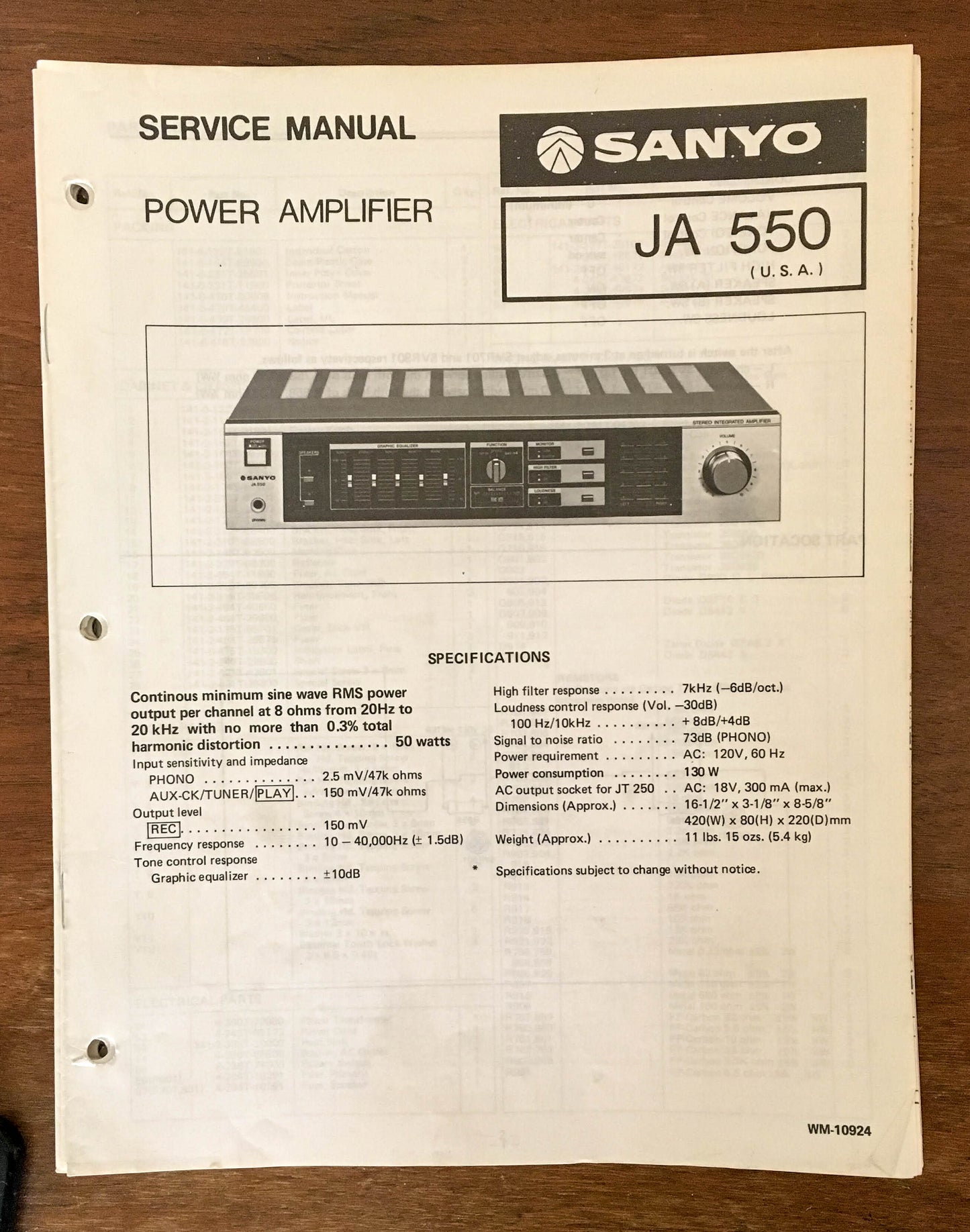 Sanyo JA 550 Amplifier Service Manual *Original*