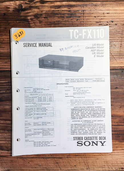 Sony TC-FX110 Cassette Deck  Service Manual *Original*