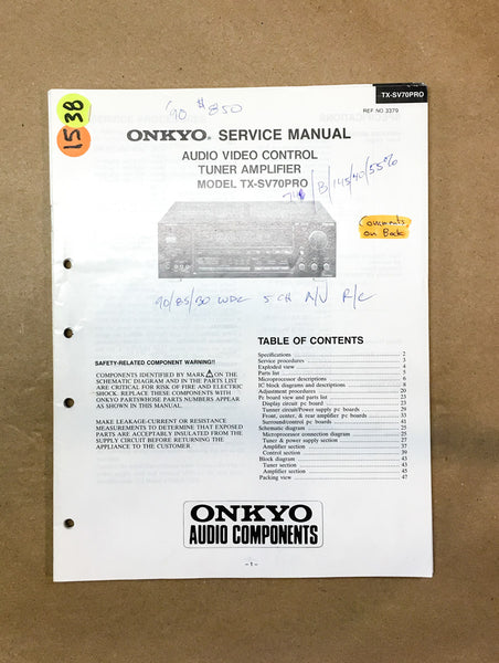 Onkyo TX-SV70PRO Stereo Receiver  Service Manual *Original*