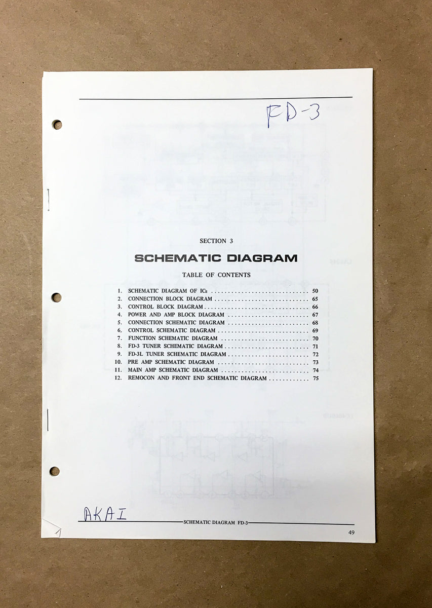 Akai FD-3 Stereo Schematic Manual *Original*