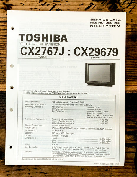 Toshiba CX2767J CX29679 TV Television Service Manual *Original*