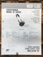 Sony MDR-S30 Headphones  Service Manual *Original*