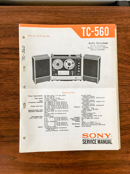 Sony TC-560 Reel to Reel Service Manual *Original* #1