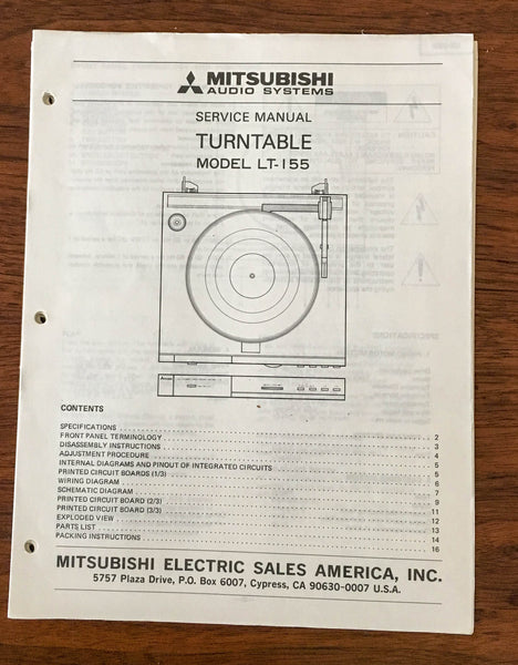 Mitsubishi LT-155 Record Player / Turntable Service Manual *Original*