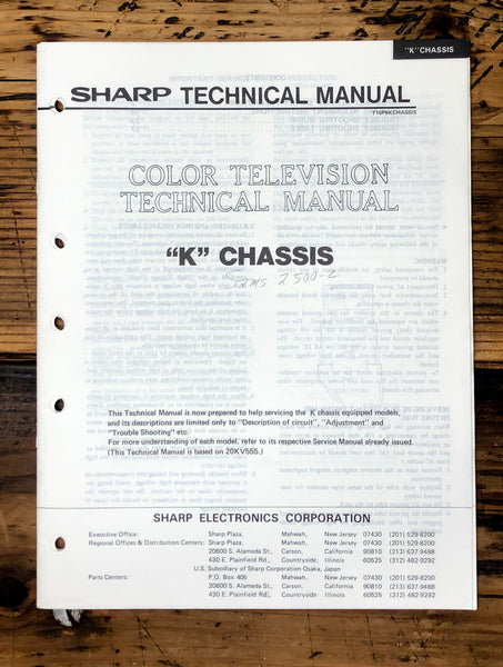 Sharp K Chassis 20KV565 TV / Television Service Manual *Original*