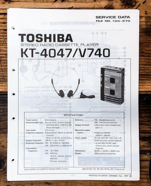 Toshiba KT-4047 KT-V740 Cassette Player Service Manual *Original*