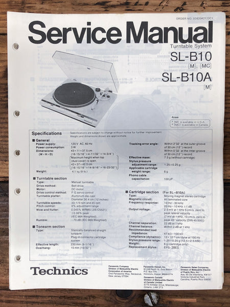 Technics SL-B10 SL-B10A Record Player / Turntable  Service Manual *Original* #2