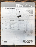 Sony MDR-31 MDR-41 MDR-51 Headphones  Service Manual *Original*