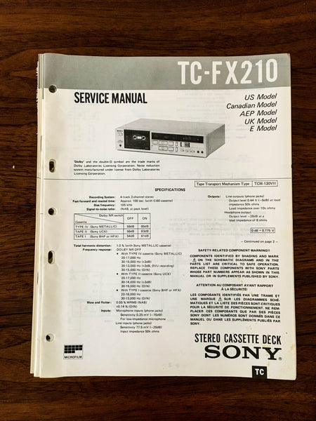 Sony TC-FX210 Cassette Service Manual *Original*