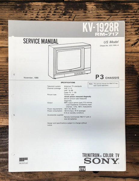 Sony KV-1928R TV  Service Manual *Original*