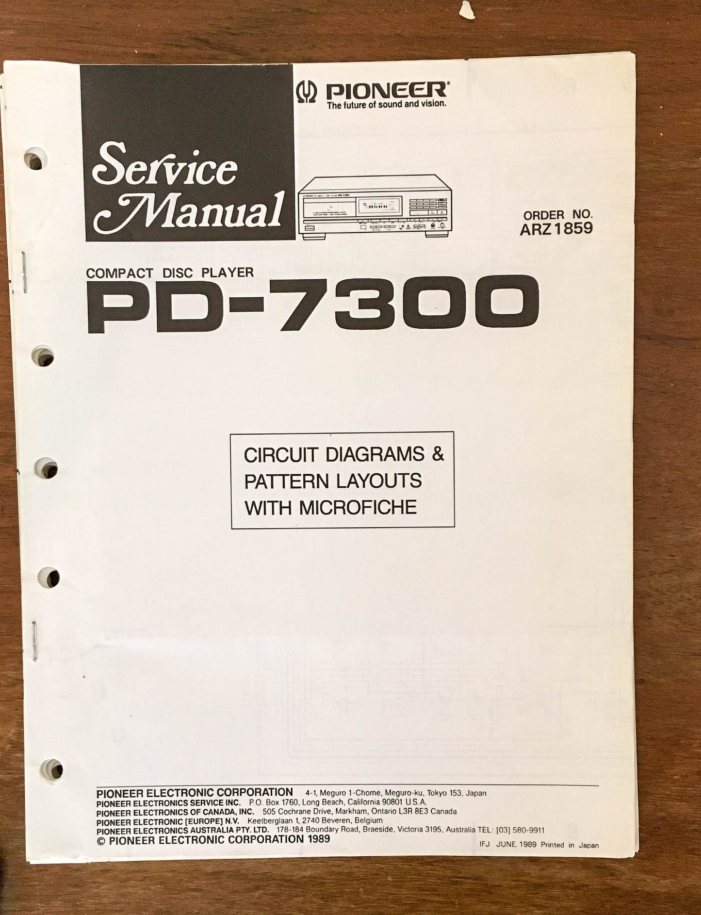 Pioneer PD-7300 CD Player Service Manual Notice *Original*