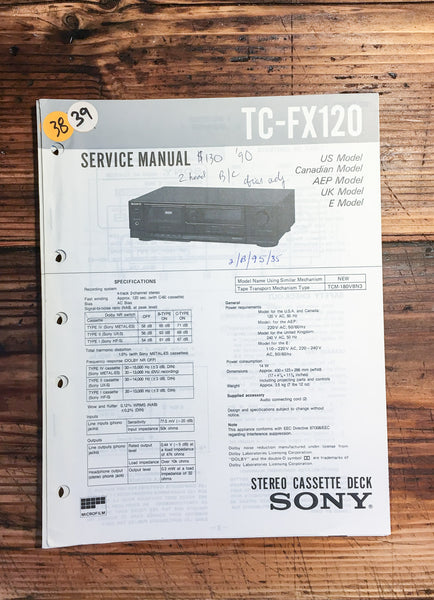 Sony TC-FX120 Cassette Deck  Service Manual *Original*