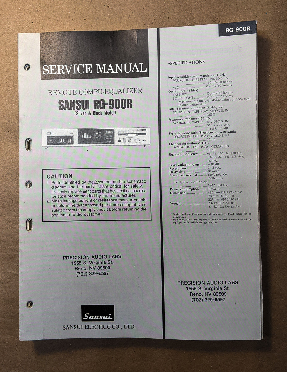 Sansui RG-900R Equalizer  Service Manual *Original*
