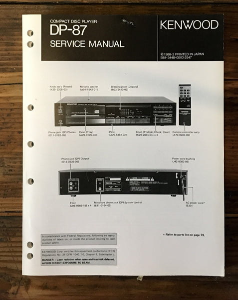 Kenwood DP-87 CD Player Service Manual *Original*