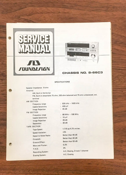 SoundDesign Sound Design Model 8-66C3 Stereo Service Manual *Original*