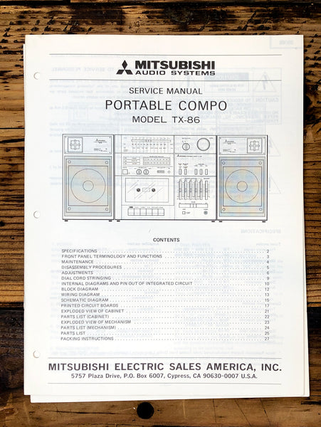 Mitsubishi TX-86 Stereo Service Manual *Original*