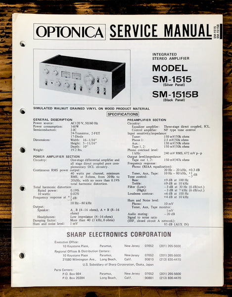 Sharp SM-1515 SM-1515B Amplifier Service Manual *Original*