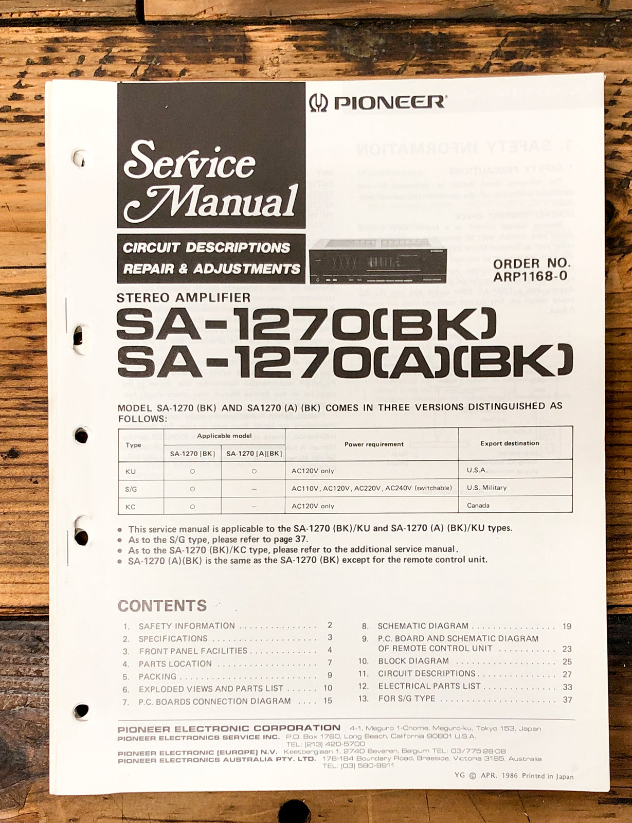 Pioneer SA-1270 Amplifier Service Manual *Original* #2