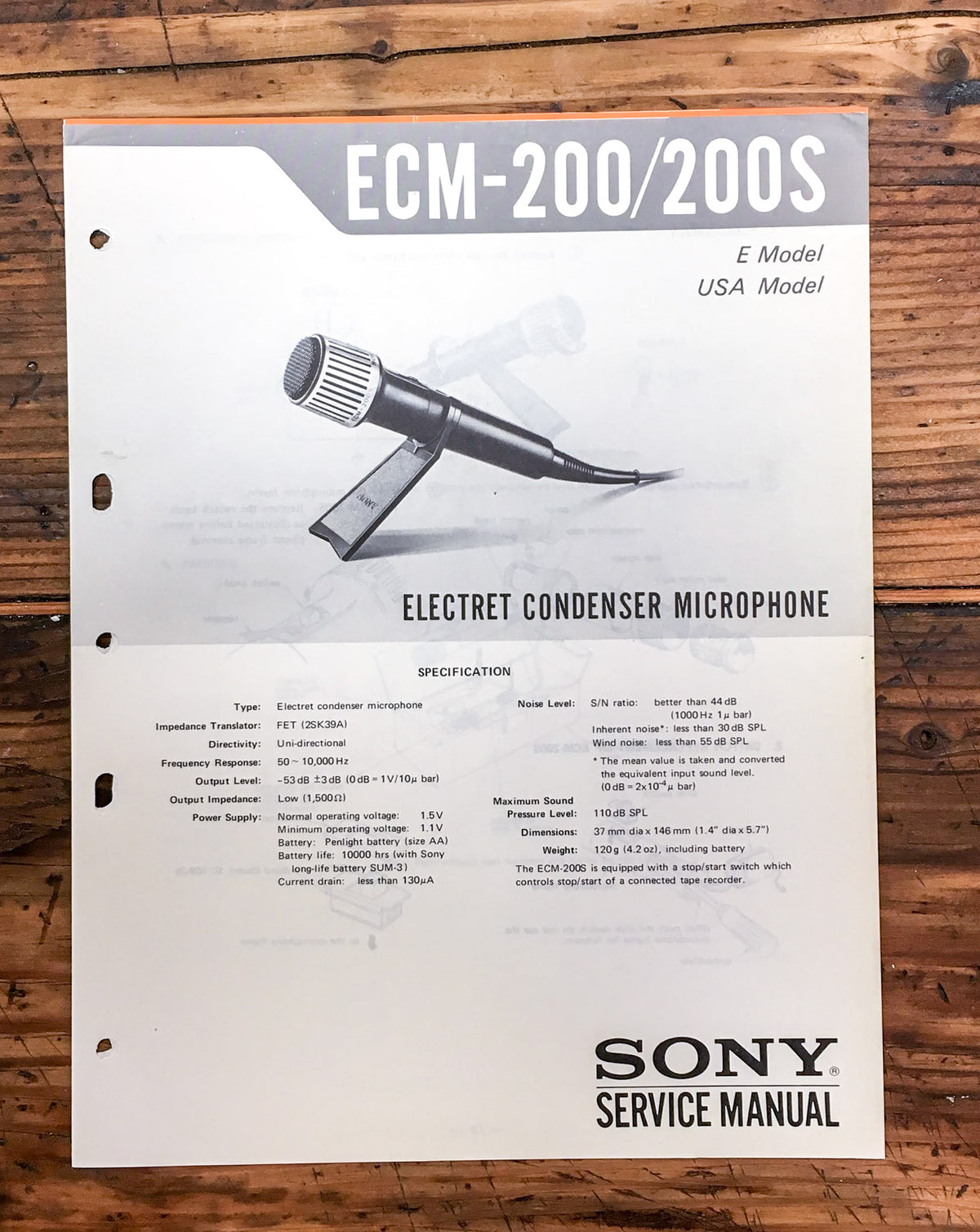 Sony ECM-200 ECM-200S Microphone  Service Manual *Original*