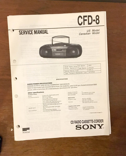 Sony CFD-8 BOOMBOX RADIO  Service Manual *Original*