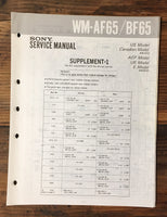 Sony WM-AF65 WM-BF65 Cassette Service Manual Supplement *Original*