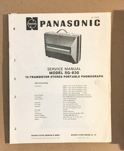 Panasonic SG-830 Radio / Record Player   Service Manual *Original*