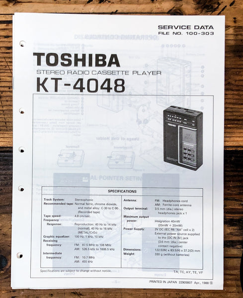 Toshiba KT-4048 Cassette Player Service Manual *Original*