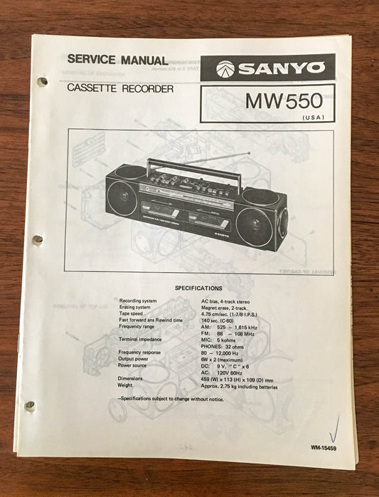 Sanyo M W550 Boombox / Radio Cassette Service Manual *Original*