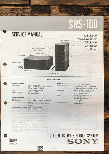 Sony SRS-100 Speaker  Service Manual *Original*