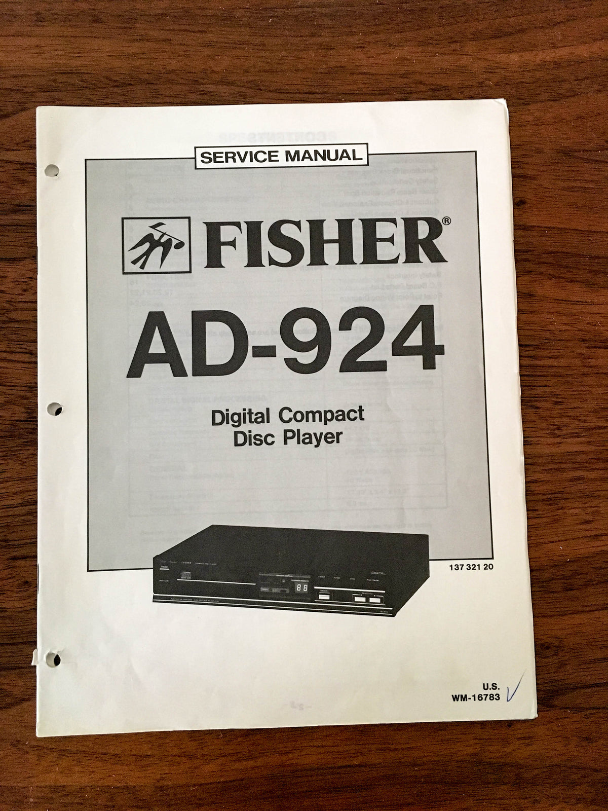 Fisher AD-924 CD Player  Service Manual *Original*