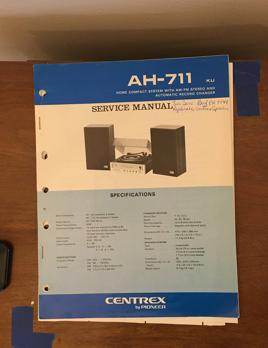 Pioneer Centrex AH-711 Stereo System Service Manual *Original*