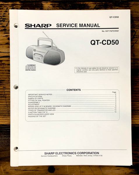 Sharp QT-CD50 Radio Service Manual *Original*