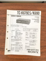 Sony TC-K679ES TC-K690 Cassette Service Manual *Original*