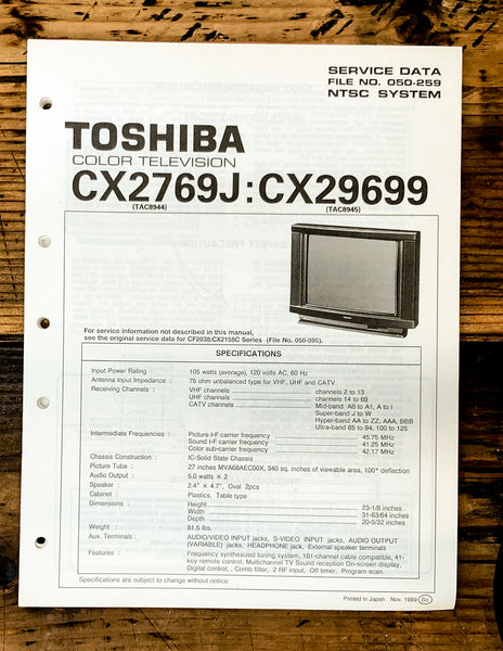 Toshiba CX2769J CX29699 TV Television Service Manual *Original*