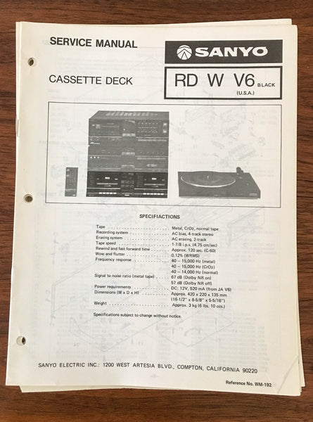 Sanyo RD W V6 Cassette Deck Service Manual *Original*
