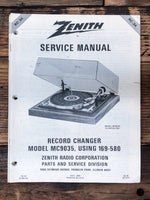 Zenith Model MC9035 169-580 RC-34 Record Changer  Service Manual *Original*