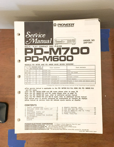 Pioneer PD-M700 PD-M600 CD Player Service Manual *Original*